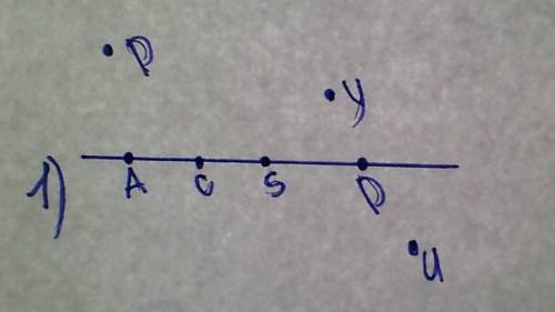 1: начертите прямую и отметьте 3 точки, не лежащие на этой прямой, и 4 точки, лежащие на ней. обозна