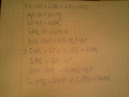 Цепочки превращений ca-cao-ca(oh)2-caco3-cacl2 cu(oh)2-cuo-cu(no3)2-cu(oh)2