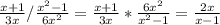 \frac{x+1}{3x}/\frac{x^{2}-1}{6x^{2}}=\frac{x+1}{3x}*\frac{6x^{2}}{x^{2}-1}= \frac{2x}{x-1}