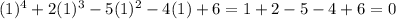 (1)^4 + 2(1)^3-5(1)^2-4(1)+6 = 1 + 2 - 5 - 4 + 6 = 0