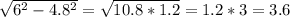 \sqrt{ 6^{2} - 4.8^{2} } = \sqrt{10.8*1.2} = 1.2*3 = 3.6