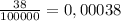 \frac{38}{100000} = 0,00038