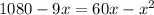 1080-9x=60x-x^2