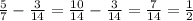 \frac{5}{7} - \frac{3}{14} = \frac{10}{14} - \frac{3}{14} = \frac{7}{14} = \frac{1}{2}