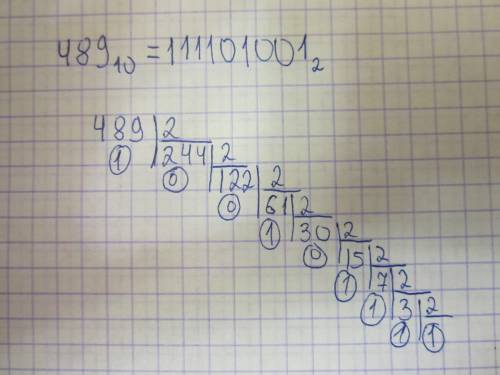 Переведите число в двоичную систему счисления. 489. за ранее !