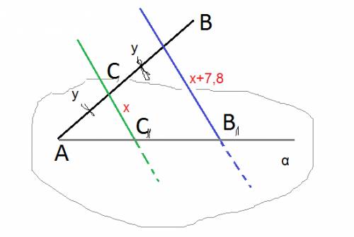 Через конец а отрезка ав проведена плоскость альфа. через точку с- середину отрезка ав, и точку в пр