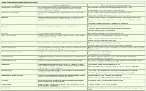 Основные функции белков. функция белков. \ значение. \ заполните таблицу.