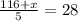 \frac{116+x}{5} = 28