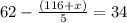 62-\frac{(116+x)}{5}=34