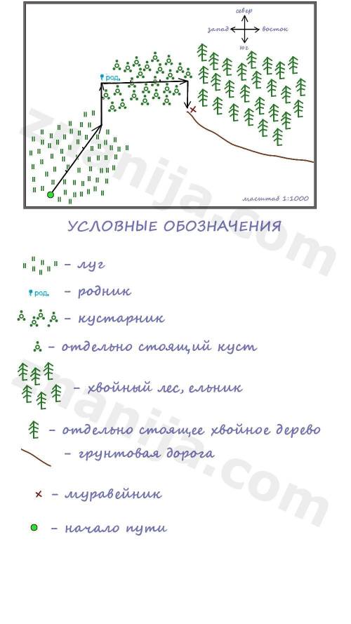 Пройди через луг на северо-восток 300 м и поверни строго на север.через 150 м напротив большого родн