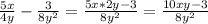 \frac{5x}{4y} - \frac{3}{8y^{2}} = \frac{5x*2y-3}{8y^{2}} = \frac{10xy-3}{8y^{2}}