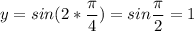 \displaystyle y=sin (2* \frac{ \pi }{4})=sin \frac{ \pi }{2}=1