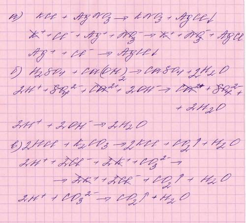 Напешите молекулярные и ионные уравнения реакции протекающих при сливании растворов а)хлорида калия
