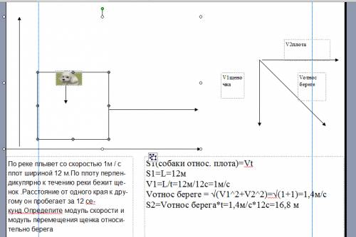 По реке плывет со скоростью 1м / с плот шириной 12 м.по плоту перпендикулярно к течению реки бежит щ