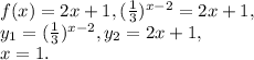 f(x)=2x+1, (\frac{1}{3}) ^{x-2}=2x+1, \\ y_1=( \frac{1}{3}) ^{x-2}, y_2=2x+1, \\ x=1.