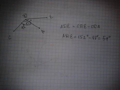 Угол с д е равен 152 гр. лучом д а разделите этот угол на два угла так чтобы угол ц д а равнялся 98