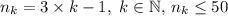 n_k=3\times k-1, \ k \in \mathbb N, \, n_k \leq 50