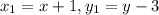 x_1 = x+1, y_1=y-3