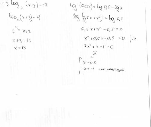 Решите уравнения log 0.25(x+3)=-2 lg (0.5+x)=lg 0.5-lg x