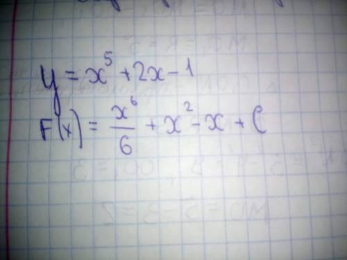 Найдите все первообразные функции y=x^5+2x-1