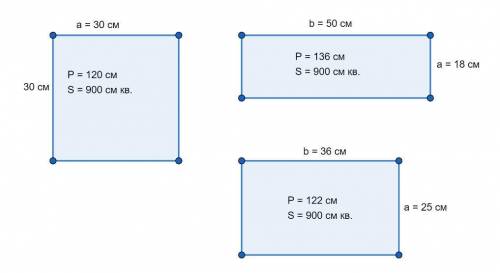 Периметр квадрата равен 120 см. найди его площадь.укажи размеры хотя бы двух прямоугольников-имеющих