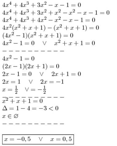 4x^4 + 4x^3 + 3x^2 - x-1=0, решить)