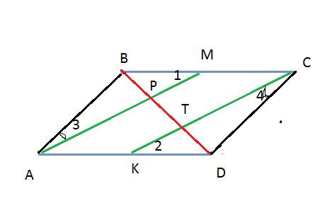 Впараллелограмме abcd отмечена точка м-середина отрезка вс. отрезок ам пересекается с диагональю bd