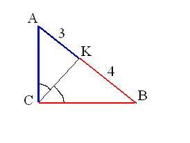 Впрямом угольном треугольнике биссектриса прямого угла делит гипотенузу на отрезки 3 см и 4 см. найд