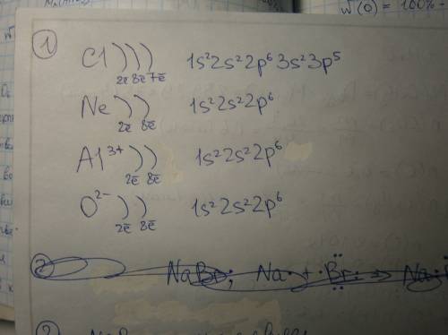 1) нарисовать схему электронного строения: а) атома cl, б) атома ne, в) иона al 3+ , г) иона о2- . 2