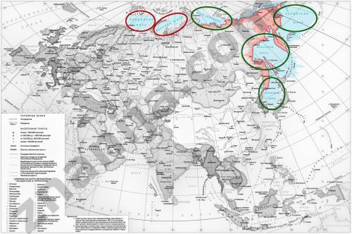 Какими морями омывается территория дальнего востока ? а)японское и карское б)беренгово и охотское в)