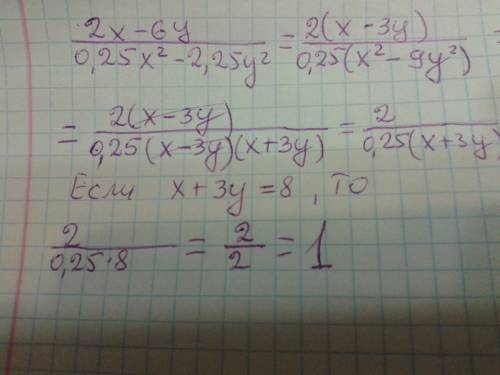 Зная, что х+3у=8 найдите (2х-6у): (0,25x²-2,25у² )