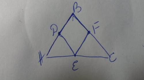Треугольник abc равнобедренный точки d и f середины его боковых сторон е точка на основании de парал