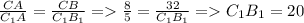 \frac{CA}{C_1A} = \frac{CB}{C_1B_1} = \frac{8}{5} = \frac{32}{C_1B_1}=C_1B_1=20