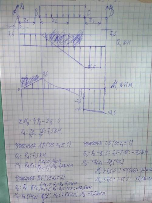 Построить эпюры поперечных сил q и изгибающих моментов м по длине . техническая механика.