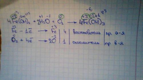 Fe(oh)2+h2o+o2=fe(oh)3 - составить электронный