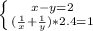 \left \{ {{x-y=2} \atop {(\frac{1}{x} + \frac{1}{y})*2.4=1}} \right.