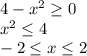 4-x^2 \geq 0 \\ x^2 \leq 4 \\ -2 \leq x \leq 2