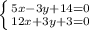 \left \{ {{5x-3y+14=0} \atop {12x+3y+3=0}} \right.