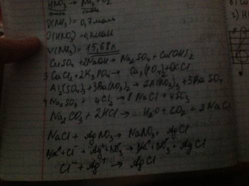 1)cuso4+naoh= 2)cacl2+k3po4= 3)ae2(so4)3+ba(no3)2= 4)na2so3+4cl= 5)na2co3+hcl=