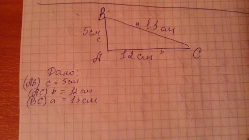 с дано и с рисунком найдите площадь треугольника со сторонами 5см, 12 см и 13 см