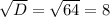 \sqrt{D} = \sqrt{64} =8