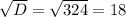 \sqrt{D}= \sqrt{324} =18