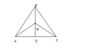 Вравнобедренном треугольнике авс с основанием ас на медиане вd отметили произвольную точку м. докажи