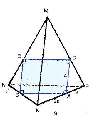 При проведении через точку а, взятую на ребре pk тетраэдра mnpk,параллельной плоскости к ребрам pn и