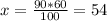 x= \frac{90*60}{100} =54