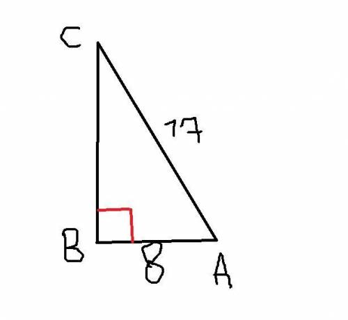 Дан прямоугольный треугольник abc, угол b равен 90 градусам, ac = 17 см., ab = 8 см. найдите площадь