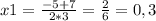 x1= \frac{-5+7}{2*3} = \frac{2}{6} =0,3