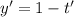 y'=1-t'