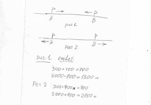Из двух посёлков,расстояние между которыми 2 км,вышли одновременно в противоположных напровлениях 2