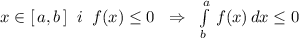 x\in [\, a,b\, ]\; \; i\; \; f(x)\leq 0\; \; \Rightarrow \; \; \int\limits^a_b\, f(x)\, dx\leq 0